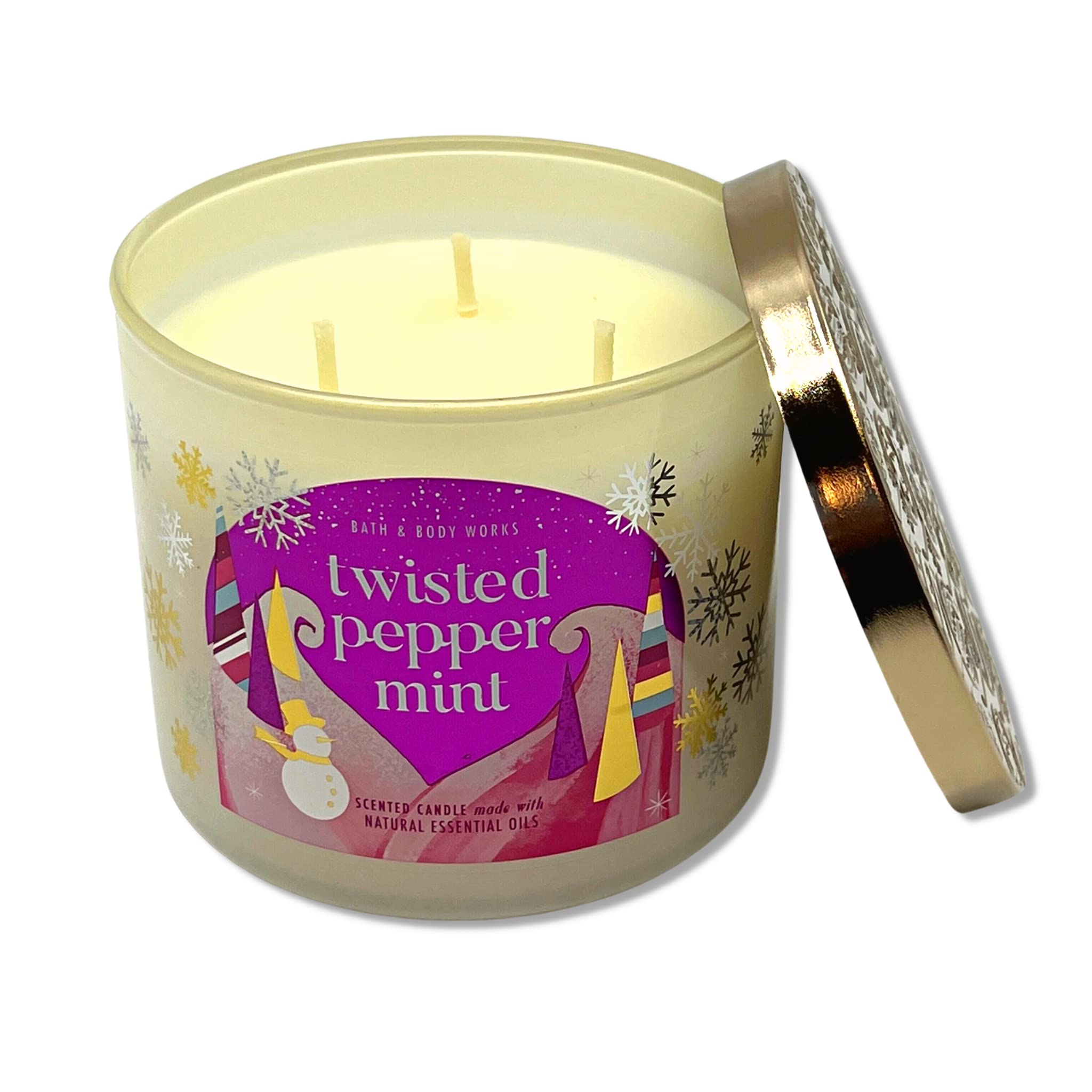Bath & Body Works Twisted Peppermint Scented Candle 3-Wick Candle with Essential Oils - 14.5oz - 2022 Holiday Scents